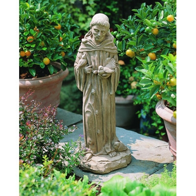 Garden Statue Religious Iconography Integrated Animals Rustic Accent