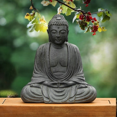 Garden Statue Religious Weathered Grey Spiritual Outdoor Decor