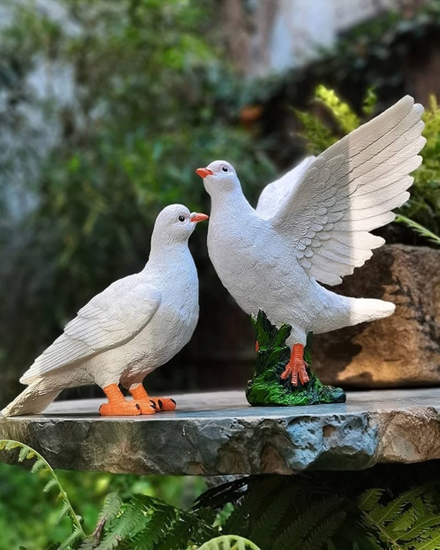 Garden Statue Resin Bright White Spread Wing Pose Textured
