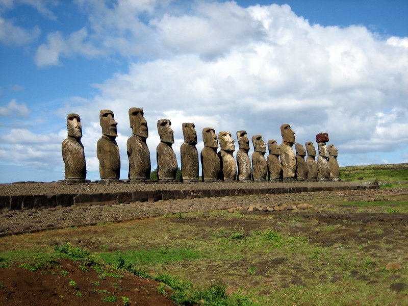 Garden Statue Row on Stone Platform with Cylindrical Topknots
