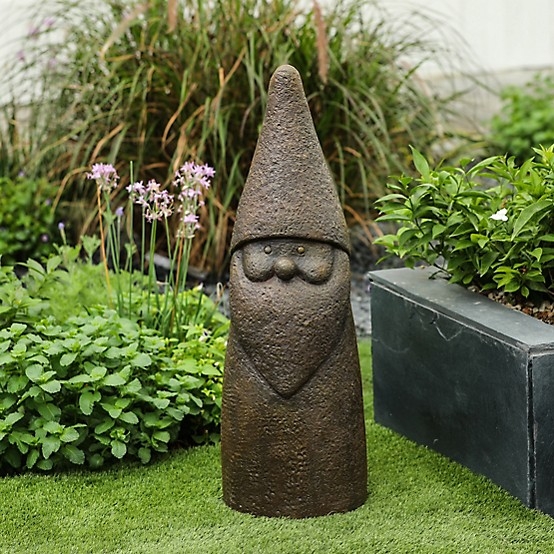 Garden Statue Rustic Brown Gnome Holding Pinecone, Woodland Accent