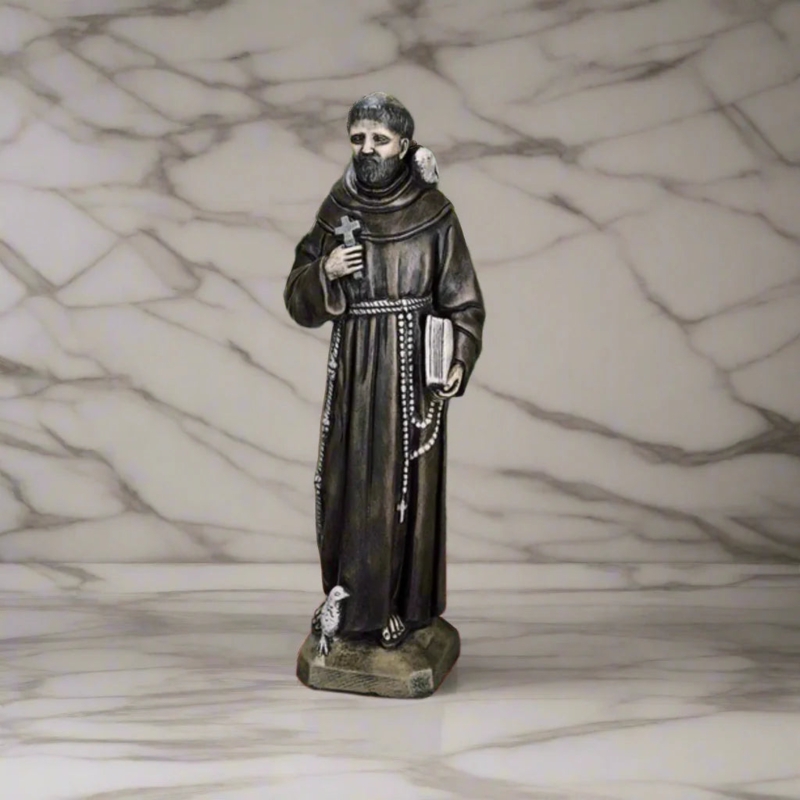 Garden Statue, Saint Francis Figure Cast Stone Outdoor Sculpture, Matte.