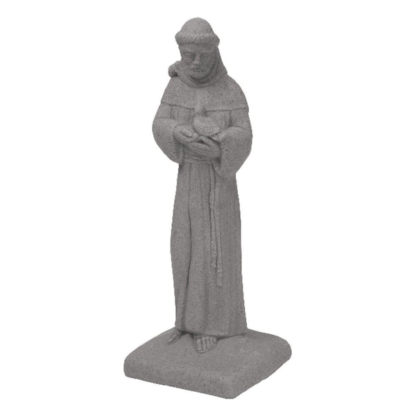 Garden Statue Saint Francis Perched Bird Granite Look Traditional