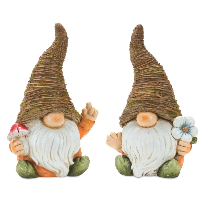 Garden Statue Set Distressed Finish with Mushroom and Flower Accents