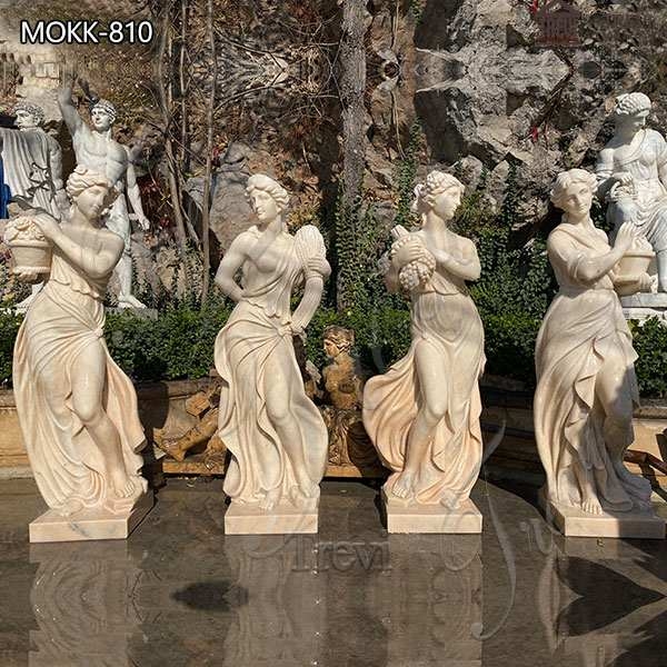 Garden Statue Set Four Seasons Beige Marble Classical Figures