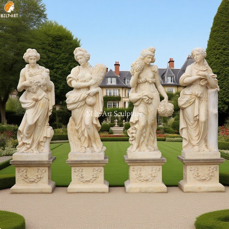 Garden Statue Set Neoclassical Life Size Marble Goddess Figures