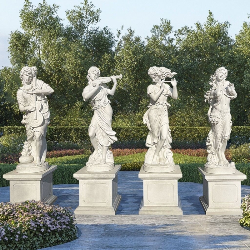 Garden Statue Set of Four Musical Ladies in White Stone