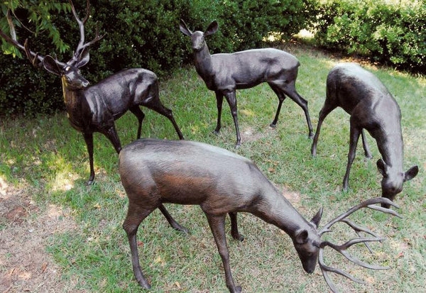 Garden Statue Set Weathered Finish Deer Silhouette Rustic Woodland Decor