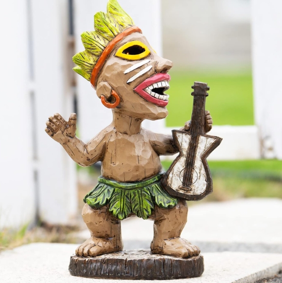 Garden Statue Solar Powered Warrior Motif Glowing Eyes Resin