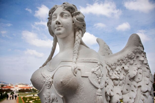 Garden Statue Sphinx Silhouette White Stone Like Weathered Antique Baroque