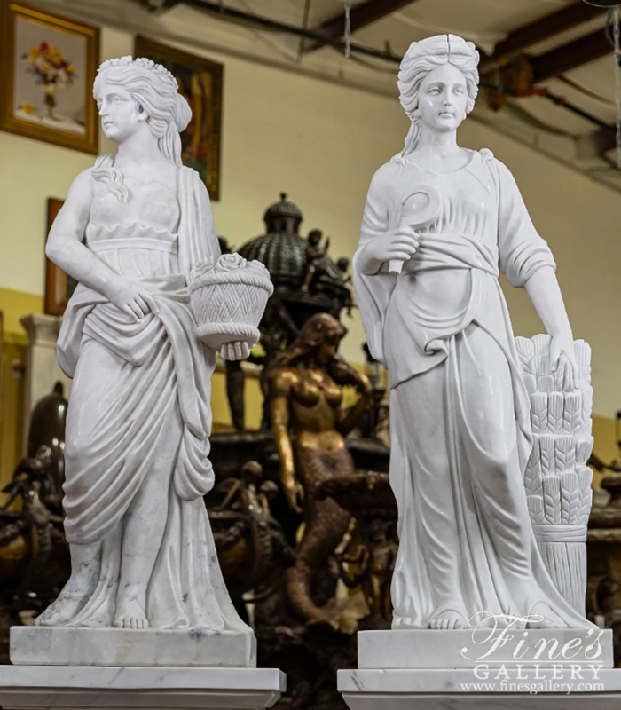 Garden Statue Stone-like Human Figure Pair with Flowing Drapery Detail