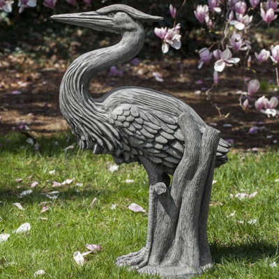 Garden Statue Tall Heron Verdigris Bronze Finish Elegant Wildlife Art