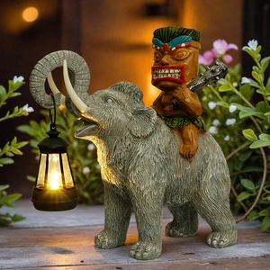 Garden Statue Tiki Elephant Design Glowing Lantern Resin
