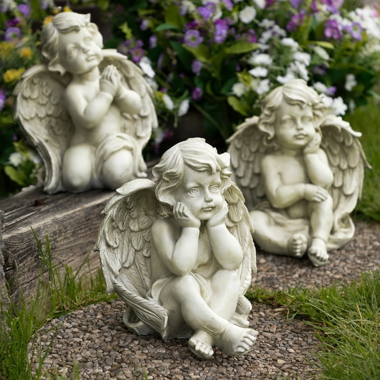 Garden Statue Trio Set of Three White Cherub Figures