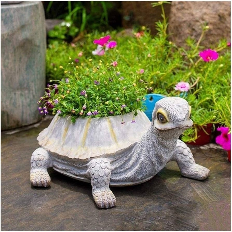 Garden Statue Turtle Animal Sculpture Lighted Faux Succulent Shell Solar