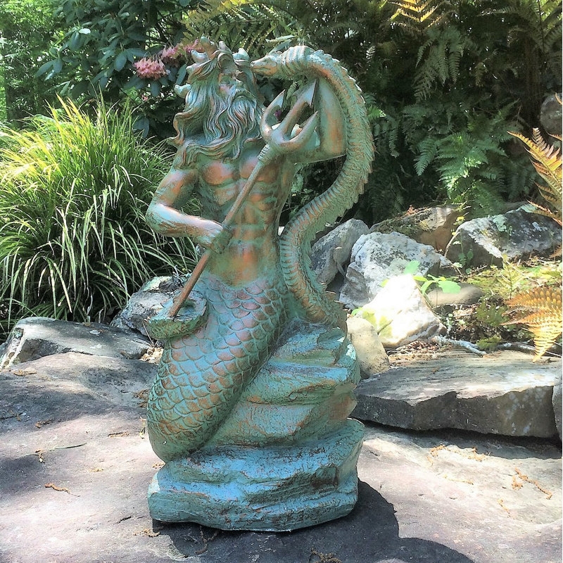 Garden Statue: Verdigris Finish Mermaid with Nautical Motifs