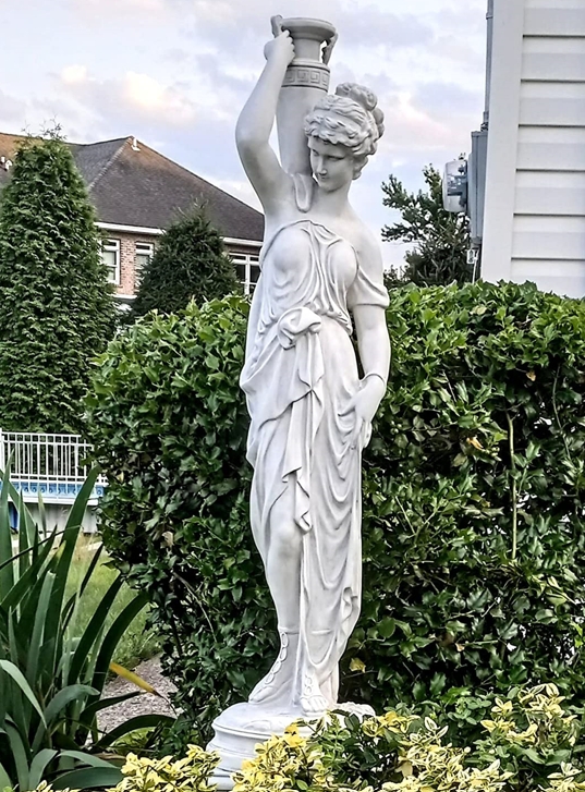 Garden Statue Water Goddess Theme Gray Grecian Garden Feature