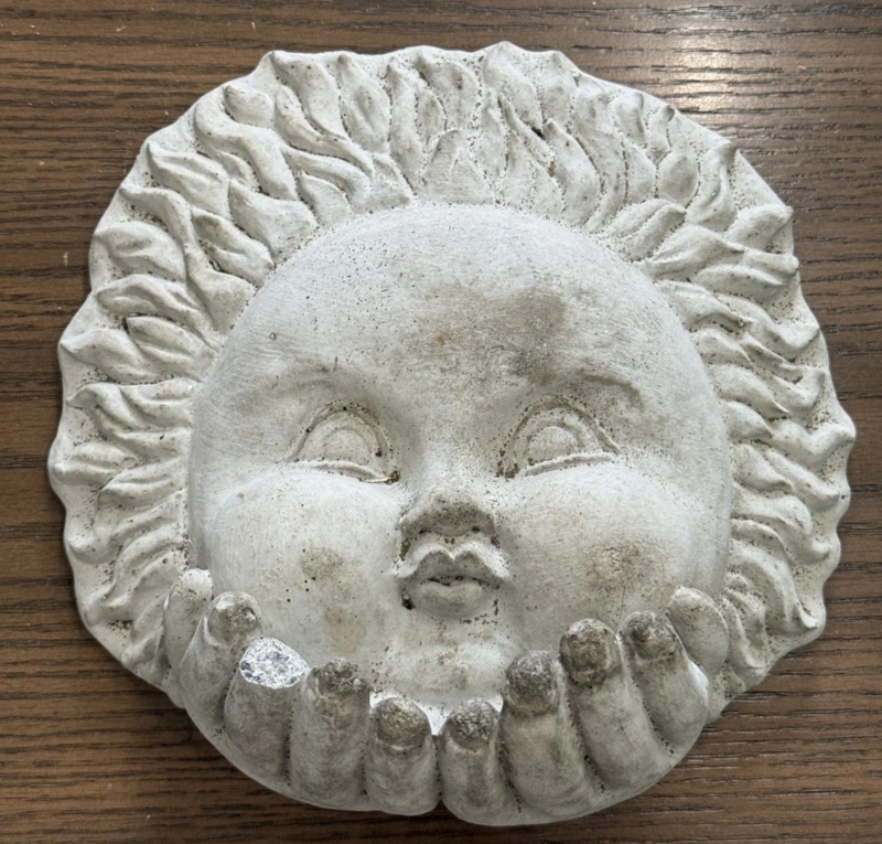 Garden Statue Weathered Cement Finish Grey Relief Carving