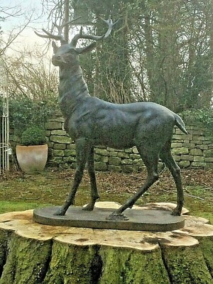 Garden Statue Weathered Metal Finish Multi Point Antlers Life Size Antique Stag