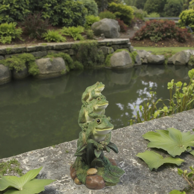 Garden Statue: Whimsical Green Frog with Oversized Eyes, Textured Resin