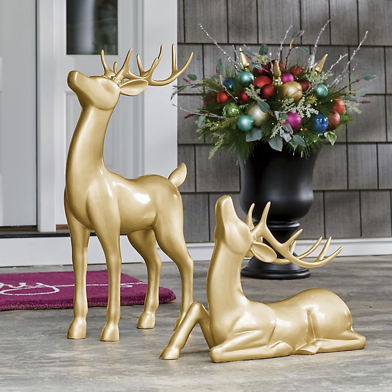 Garden Statue with Stylized Antlers Modern Metallic Lawn Ornament