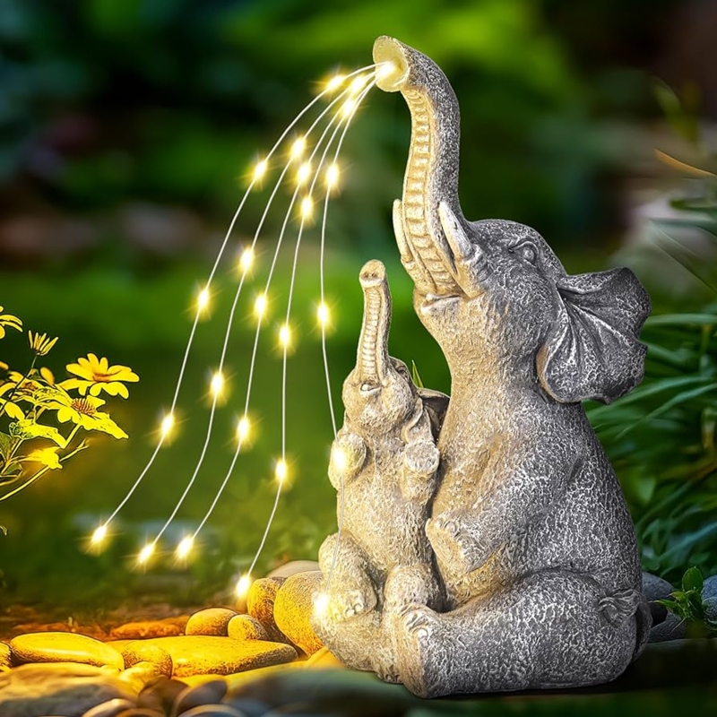 Garden Statues Elephant Solar Illuminated Cutouts Weathered