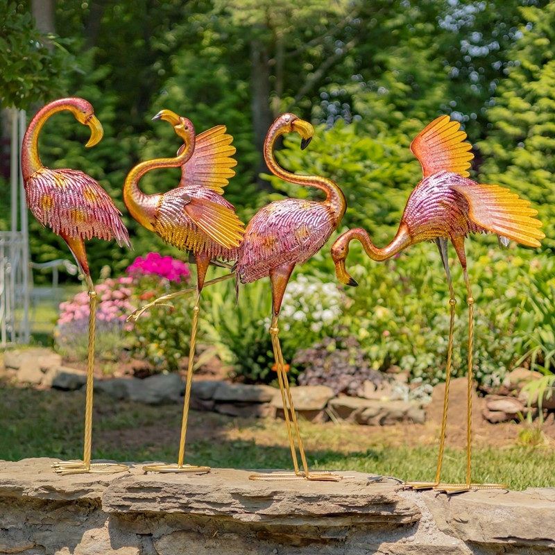 Garden Statues Metallic Finish Iron Set of Four Tropical Accents
