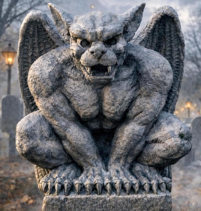 Gargoyle Statue, Spread Wings, Weathered Stone-Like Gothic Yard Decor