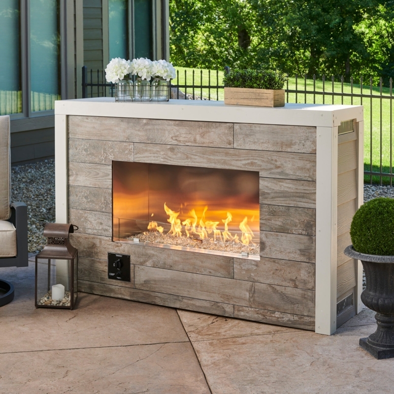 Gas Fireplace Linear Flame with Stacked Stone Cladding