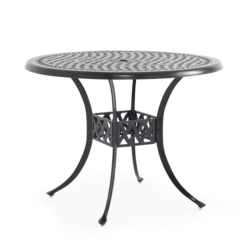 Gathering Height Table Round Lattice Top Matte Black Patio
