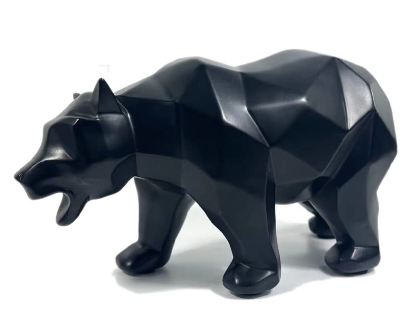 Geometric Black Bear Sculpture Faceted Design Matte Finish Modern Office Decor