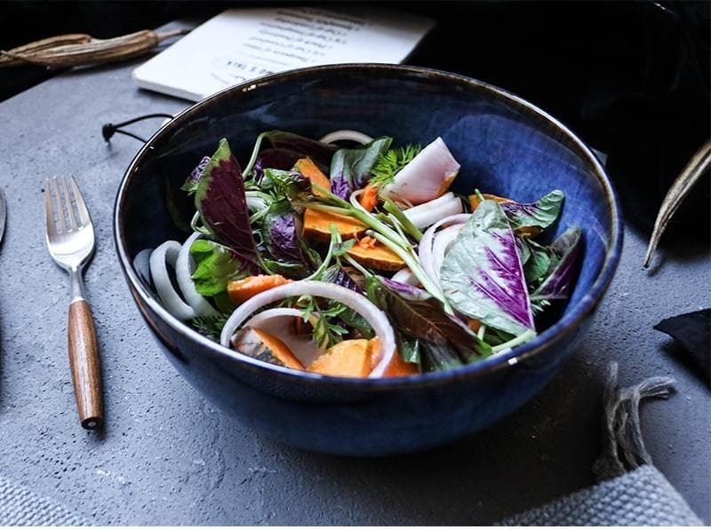 Geometric Serving Bowl with Faceted Exterior Texture and Rustic Style