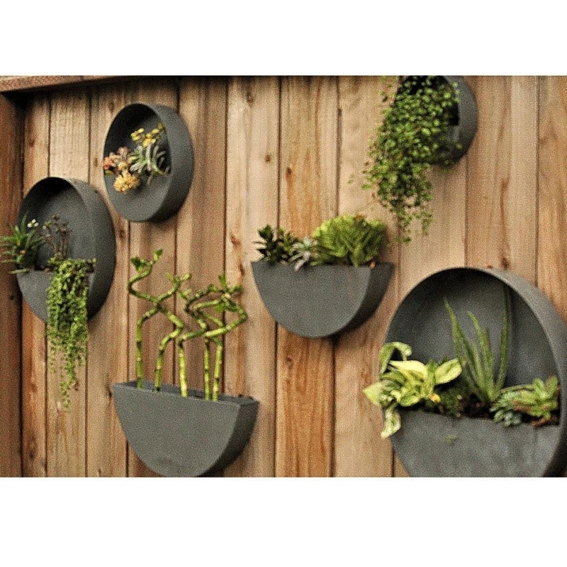 Geometric Zinc Wall Planters Circular & Semi Circle Aged Patina Decor