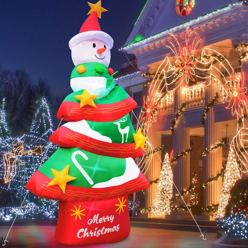 Giant 12ft Christmas Inflatable Tree with Stacked Snowmen and Penguins