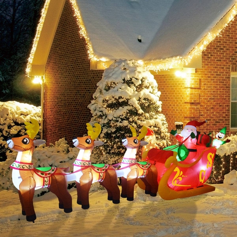 Giant Christmas Inflatable Santa Sleigh and Three Reindeer Team, 12ft