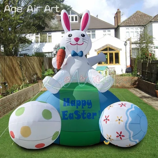 Giant Inflatable Bunny with Cluster of Eggs Outdoor Display