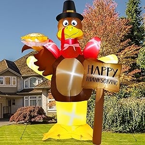 Giant Inflatable Turkey Whimsical with Sign Outdoor Holiday Decor