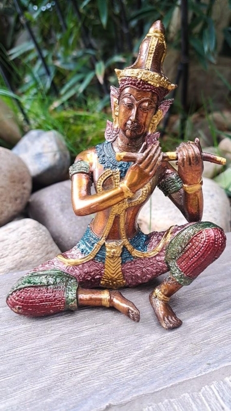 Gilded Bronze Thai Musician Figurine, Seated with Intricate Embossing