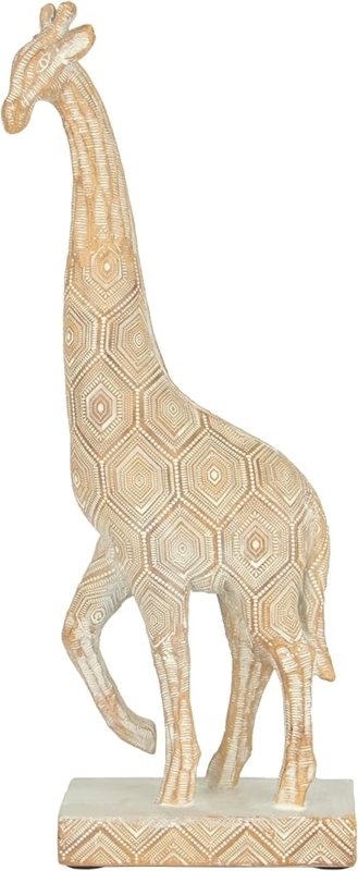 Giraffe Statue Set Navy Blue and Beige Gold Geometric Overlay