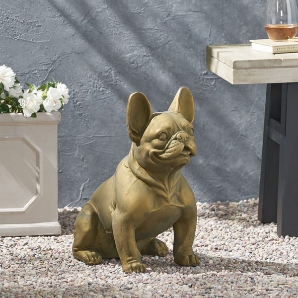 Glam Garden Statue, French Bulldog Silhouette with Gold Mosaic Texture.