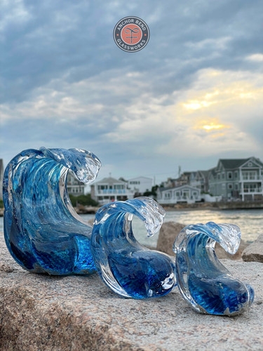 Glass Sculpture, Wave Shape, Coastal Style, Transparent