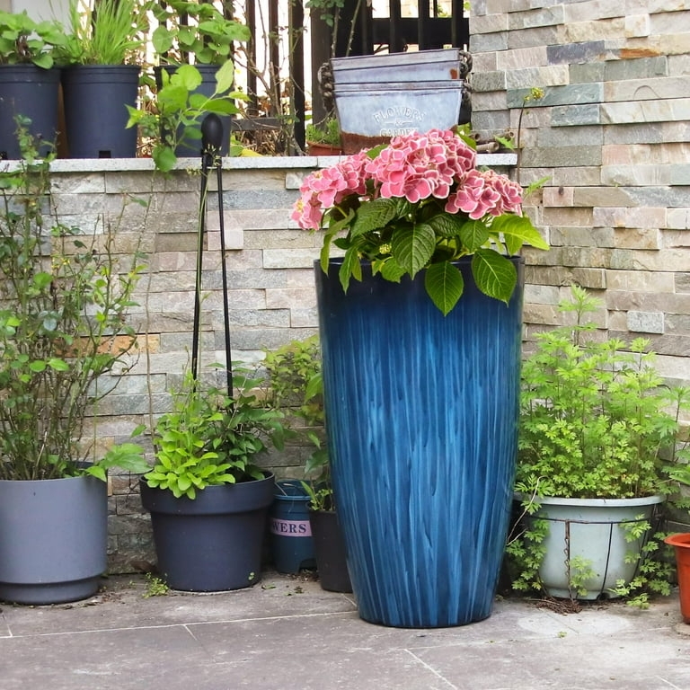 Glossy Blue Gradient Planters, Set of Two Tall Tapered Pots