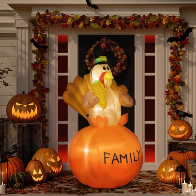Glowing Inflatable Turkey With Colorful Feathers For Nighttime