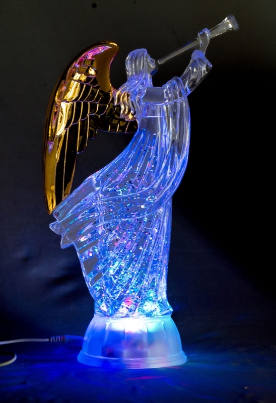 Gold Angel Snow Globe Ornate Cherub Base Integrated LED Holiday Decor