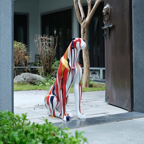 Gold Leopard Floor Sculpture Spotted Sitting Pose Decor