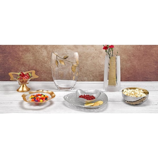 Gold Pedestal Glass Serving Bowl, Thick Rim Glam Tabletop Centerpiece