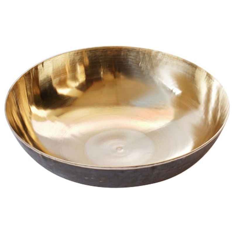 Golden Hammered Serving Bowl, Wide Rim Artisan Metal
