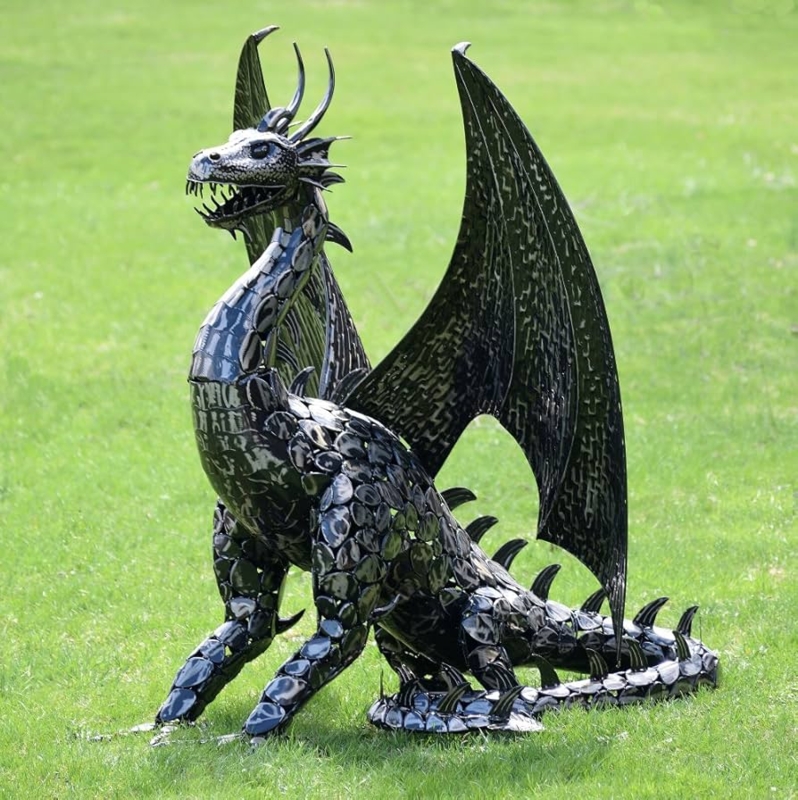 Gothic Dragon Statue Verdigris Finish Outspread Wings
