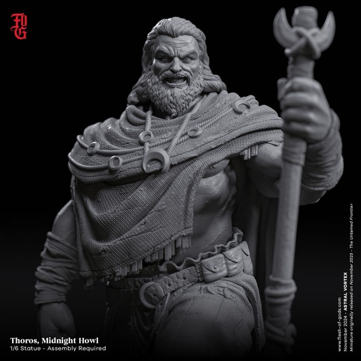 Gothic Fantasy Statue, Antlered Headpiece Creature, Muscular Form.
