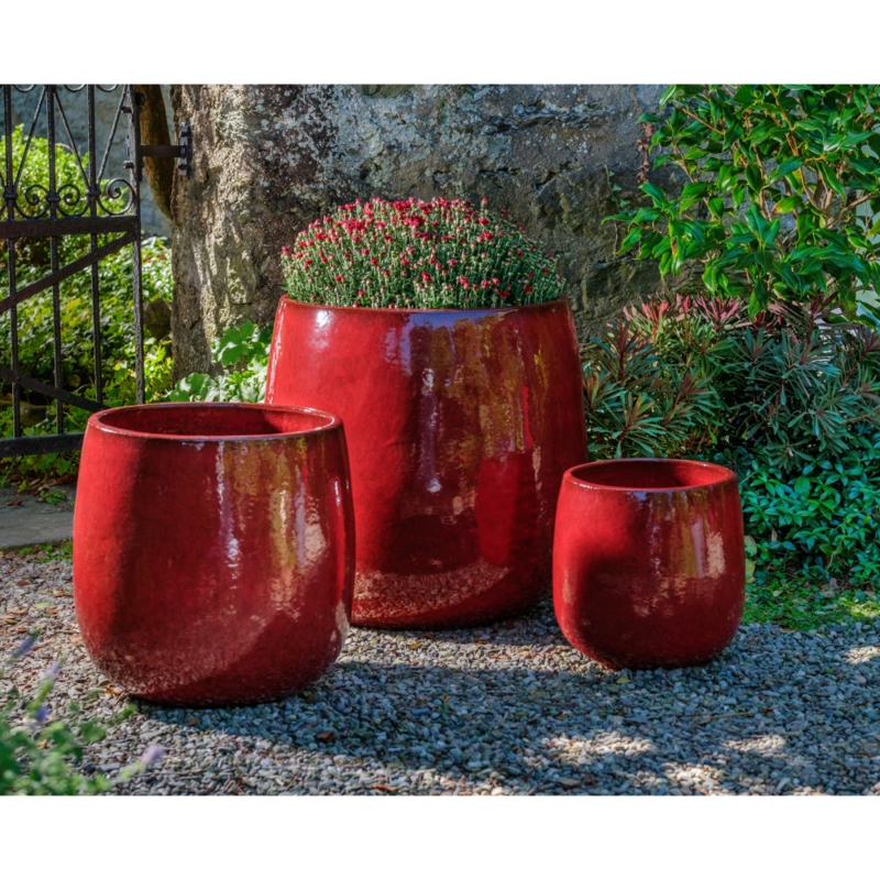 Graduated Planter Set of 3 in Tropic Red Glaze for Patio